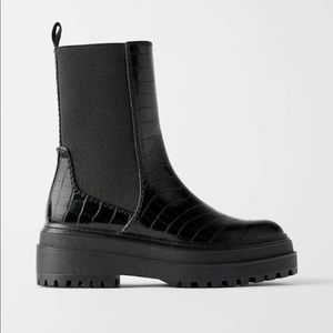 Zara black flat ankle boot